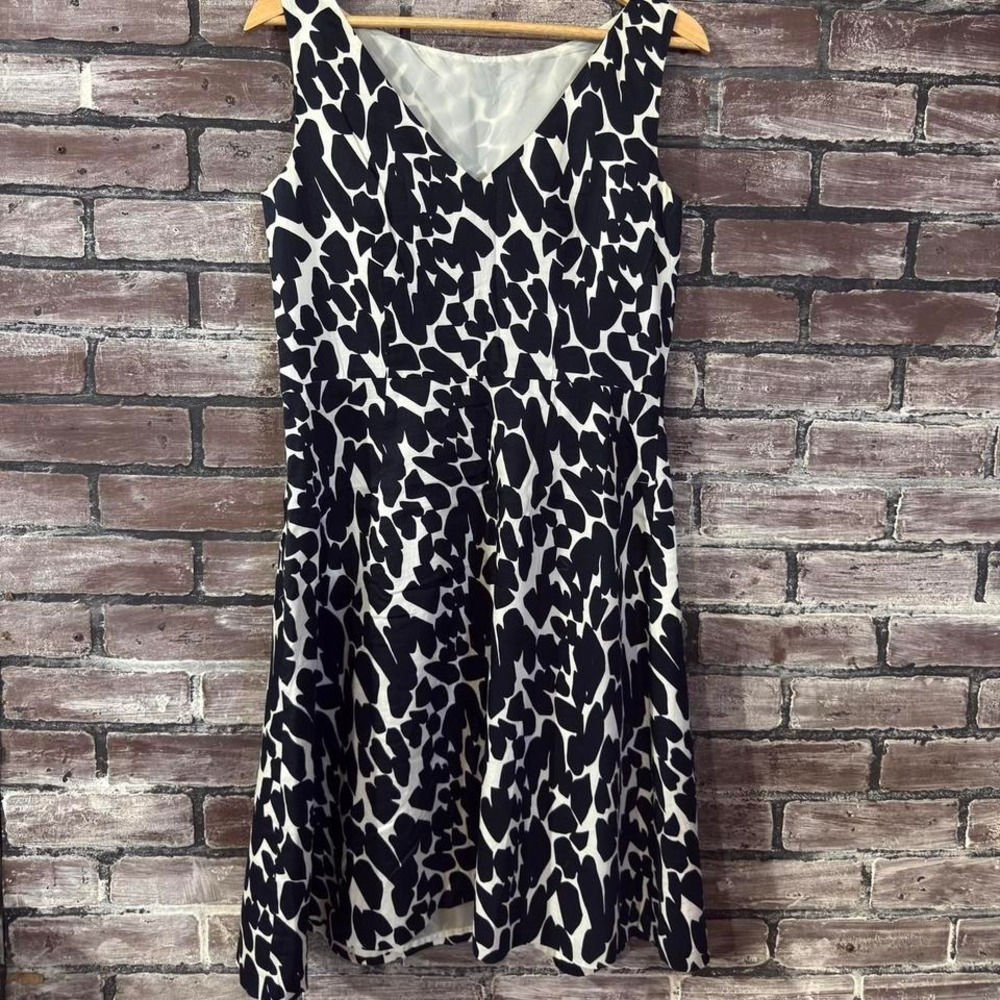 Ann Taylor Dress Women 8 Black Navy White Fit Flare Sleeveless